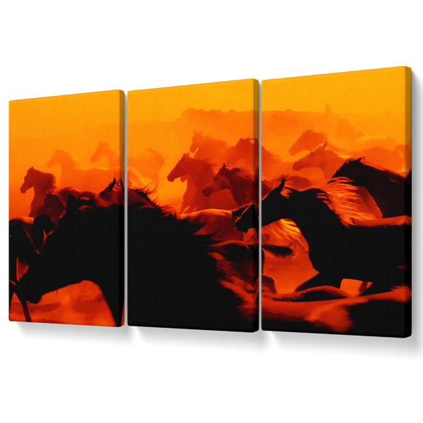 Gracie Oaks Stunning Wild Horses 3 Piece Wrapped Canvas Graphic Art